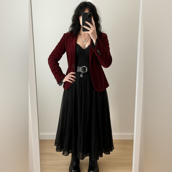 Banana Republic Whimsigoth Burgundy Velvet Blazer Romantic Gothic Dark Academia - Picture 1 of 14
